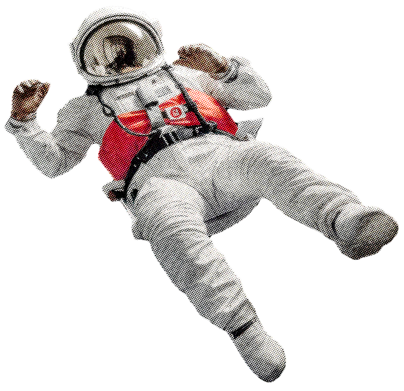 an Astronaut floating in an office environment